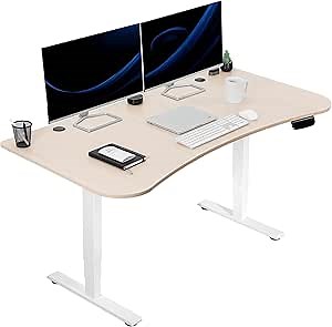 VIVO Electric 63 x 32 in Standing Desk, Memory Height Adjustment, 176 lb Frame Support, 2E Series, Light Wood Top White Frame, DESK-KIT-2EWC