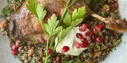 Crispy Confit Duck Legs with Creamy Lentils