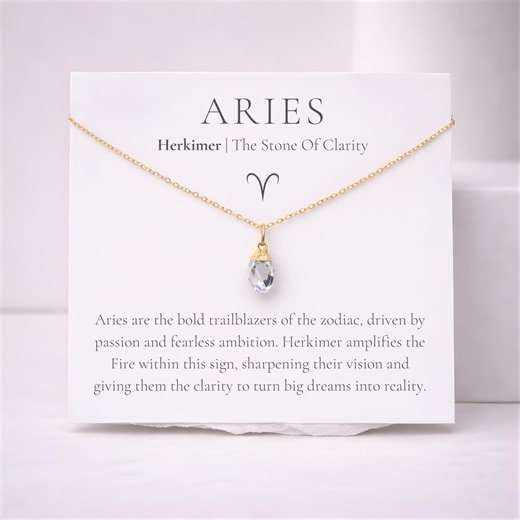 Aries Crystal Necklace, Raw Herkimer Diamond Zodiac Jewelry, March or April Birthstone Birthday Gift - Etsy