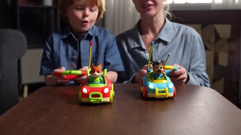 lalalark JOVA 2 Pack Remote Control Car for Toddlers, RC Cars with Cartoon Figure, Kids Toy Bumper Cars with LED Lights and Sounds, Light Up Car with Music, Christmas Birthday Gift for Boys Girls