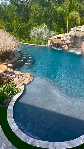 225K views · 6.1K reactions | Orlando backyard project with huge waterfall cave before and after being filled up. This backyard features a giant walk-through grotto, koi pond, infinity edge, waterfalls, outdoor kitchen, Tiki Hut, beach entry, raised spa, a sun shelf, swim-up bar, and a tree house! This pool literally has it all! #insanepools #lucaslagoons | Lucas Lagoons | Facebook