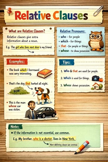 Relative Clauses Explained 📘 Who, which, that made simple. #RelativeClauses #EnglishGrammar #LearnEnglish | Worksheet Lib