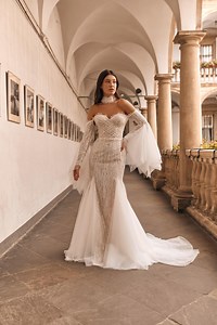 Mermaid Bridal Gown Elegant Bride Dress Classic Mermaid Luxury Beaded Wedding Dress off Shoulder Bell Sleeve Tulle Eva Lendel Bridal - Etsy
