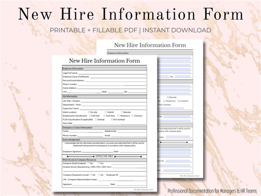 New Hire Information Form | Fillable PDF | Employee Intake Form | HR Onboarding Form | Printable US Letter - Etsy