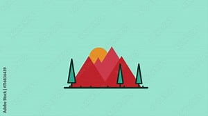 landscape animated flat cartoon, view mountain in 4k motion design. Stock Video