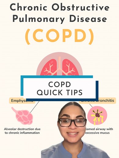 Future nurses, do you know your COPD? 🧐 Types of COPD, or chronic obstructive pulmonary disease, include emphysema and chronic bronchitis, both chronic problems where airflow is blocked or