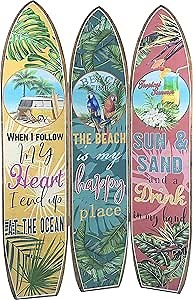 Surfboard Shaped Room Divider Beach Theme Privacy Screens Double-Sided Painting 3-Panel Foldable Portable Room Separating Divider Partitions and Dividers Freestanding Home Decor 71'' Tall