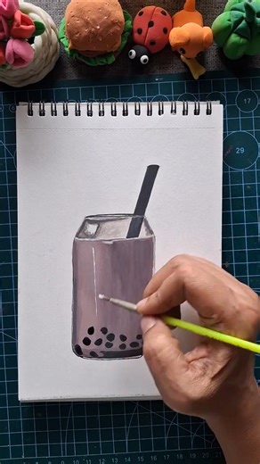 Easy realistic cold coffee painting #gouachepainting #shortsfeed #artclass #paintingtutorial