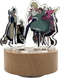 HowlMoving Castle-Merry Go Round of Life Music Box, 3Pcs Acrylic Standing Figures Rotating Wood Base Wind Up Musical Gifts for Valentine Women Birthday Anime Fans Christmas Model Kits Holder