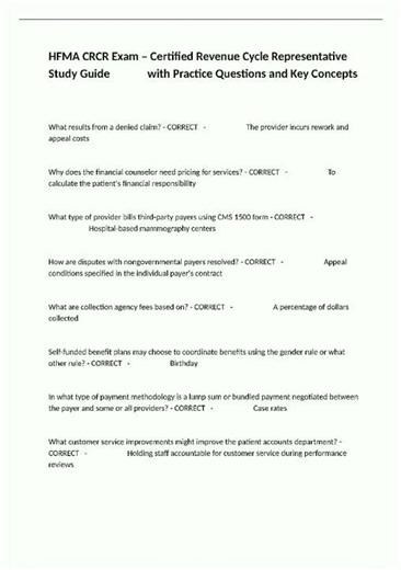 Latest HFMA CRCR Exam Certified Revenue Cycle Representative Study Guide with Practice Questions and