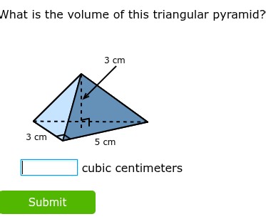 What is the volume of this triangular pyramid?  (Diagram shows ... | Filo