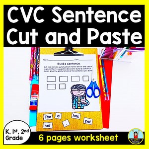 CVC Worksheet Cut and Paste Sentence Builder