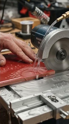 “Mini Wet Table Saw in Action – Ultra-Realistic Precision Tile Cutting”