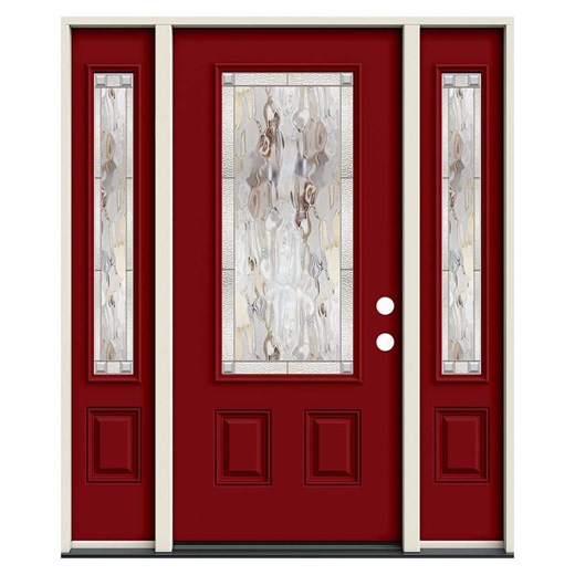 Reviews for JELD-WEN 60 in. x 80 in. Left-Hand 3/4 Lite Wendover Decorative Glass Cranberry Red Paint Steel Prehung Front Door with Sidelites | Pg 1 - The Home Depot