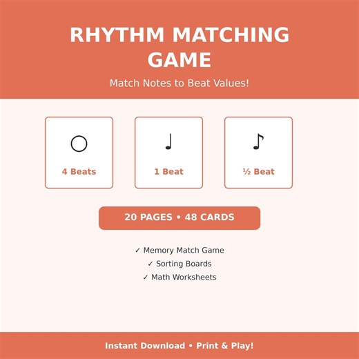 Rhythm Matching Game Printable Note Values Memory Game Music Theory Beat Counting Worksheet PDF - Etsy Canada