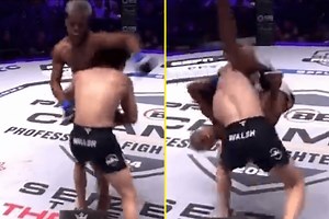 Muhammad Ali’s grandson shows off American football skills as he lands NFL-style tackle in MMA debut