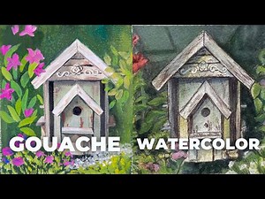 LIVE - How to paint a birdhouse with watercolor and gouache tutorial