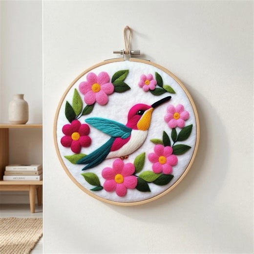 Felt Hummingbird Hoop Art, Needle Felted Bird Decor, Floral Nature Wall Hanging - Etsy