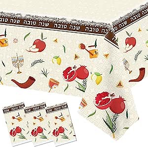 3 Packs Rosh Hashanah Tablecloth, Rosh Hashana Decorations Happy Jewish New Year Party Table Cover, High Holy Day Shana Tova Rosh Hashanah Party Kitchen Dining Room Supplies
