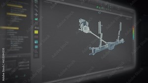 Creating a technical prototype in the professional engineering 3d software. Making the technical 3d blueprint machine engine prototype. Assembling the parts of a technical 3d prototype.