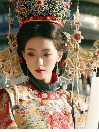 Ming Dynasty Hanfu with Phoenix Crown in Beijing