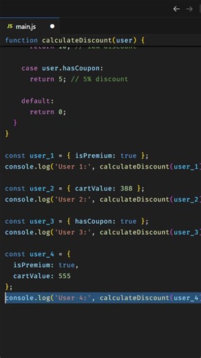 JavaScript | Decide discount on user's purchase