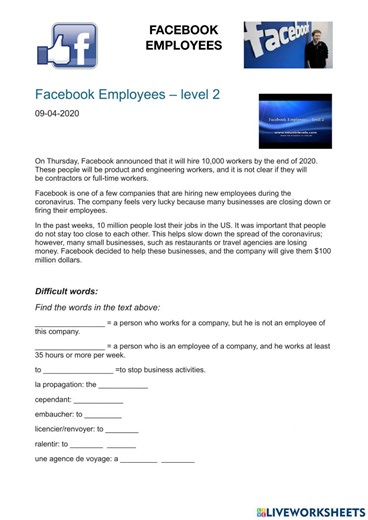 Facebook employees worksheet