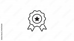 Line badge label with star animation on a white background. 4k video