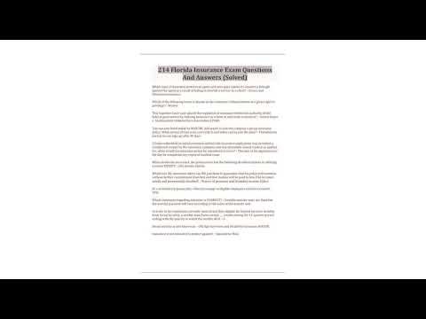 214 Florida Insurance Exam Questions And Answers Solved