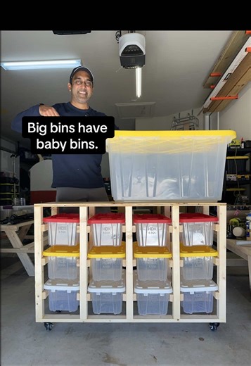 Built a mini version of a full-size storage rack for small bins. #diy #organization #workshop