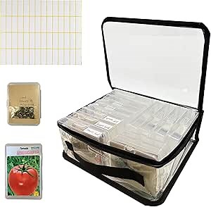 14 Slots Seed Storage Organizer Box with Zipper Stickers,Clear PVC Seed Container use for Seed Packets,Garden Seed Storage Organizer for Seeds,Plants, Flower,Vegetable