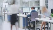 Time-Lapse In the Modern Open Space Office Businessmen and...