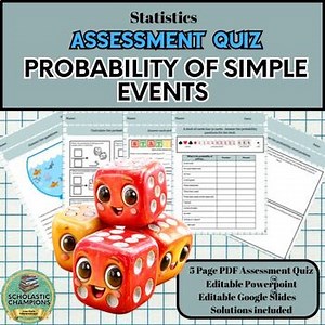 PROBABILITY OF SIMPLE EVENTS * Statistics Assessment Quiz Test * Digital & Print
