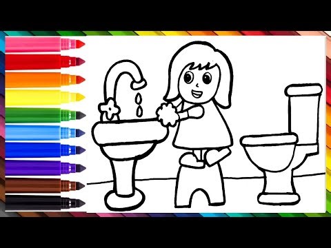 Draw and Color a Girl Washing Her Hands👧 🚿🧼 | Easy Drawing for Kids