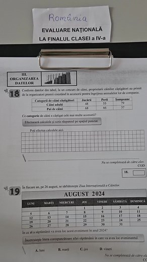 Matematica pentru clasa a 4-a: Evaluare Națională