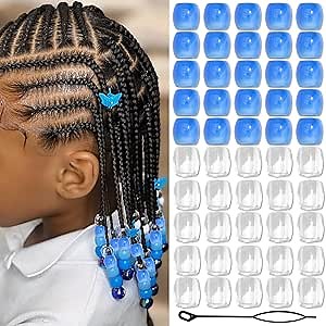 50pcs Blue Acrylic Pony Beads for Braids, Dreadlocks & Loc Jewelry - Cute Hair Decoration for Girls & Women