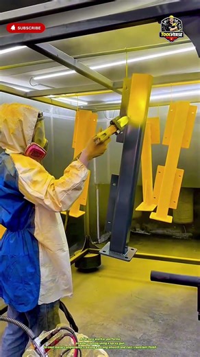 Industrial Powder Coating Process Using Spray Gun in a Spray Booth #spraybooth