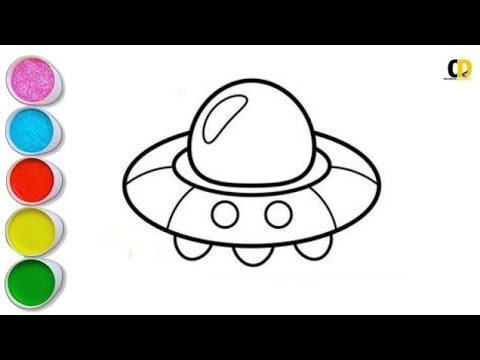 Cómo dibujar y colorear un OVNI | Dibujo fácil de una nave espacial alienígena para niños.