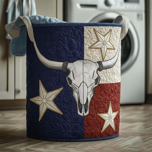 Texas Lone Star Quilted Laundry Basket, Western Flag Dirty Clothes Hamper With Handles, Rustic Ranch Home Decor Gift Idea - Etsy