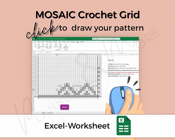 Clickable Mosaic Crochet Pattern Generator Grid Excel Macros Enabled Crochet Chart Maker Click-to-mark Feature Portrait & Landscape Grids - Etsy