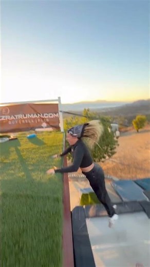 Girl flips off 10ft trampoline 😱🔥🤘🏼 #trampwall