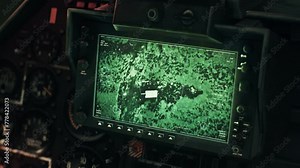 Modern Army Combat Operation Weapon Tracking Armored Vehicle Target For Rocket Attack. Tracking War Conflict Area To Find Enemy Target For Attack. Tracking Helicopter Attacks Mission Target. Animation