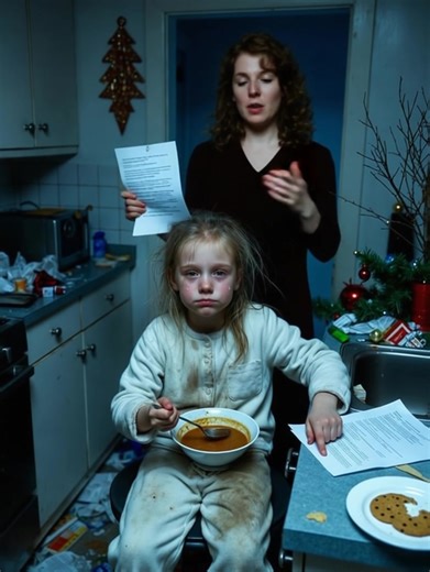 Coming home for Christmas, there was no one there except my daughter making herself dinner alone. They left a note: ‘We took everyone to Paris. Your daughter isn’t welcome—she’s not blood. She’s your problem now.’ My daughter smiled and said, ‘Mom, grandma doesn’t know I found her secret. See this.’ I smiled, 3 days later... The mansion was plunged in darkness, sitting like a tomb amidst the festive, glowing neighborhood. I rushed inside, heart seizing with panic, and the sight in the kitchen sh