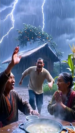 Sudden Storm in Village 🌧️ Grandpa & Grandma Run To House | Nature Story