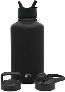 Simple Modern Water Bottle with Straw, Handle, and Chug Lid Vacuum Insulated Stainless Steel Metal Thermos Bottles | Half Gallon Leak Proof BPA-Free Flask | Summit Collection | 64oz, Midnight Black