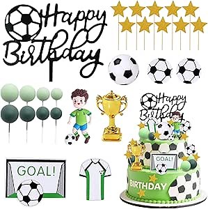 Knana 26Pcs Soccer Cake Toppers - Soccer Ball Cake Theme Decorations for Birthday Party Supplies