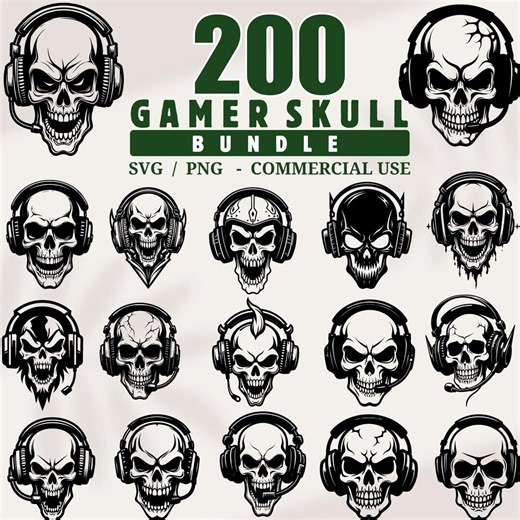 Gamer Skull Designs Bundle SVG for Gaming Apparel Decals Laser Crafts Instant Downloads - Etsy
