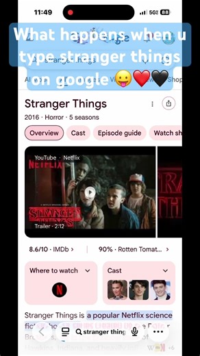 What happens when u type stranger things on Google #strangerthings