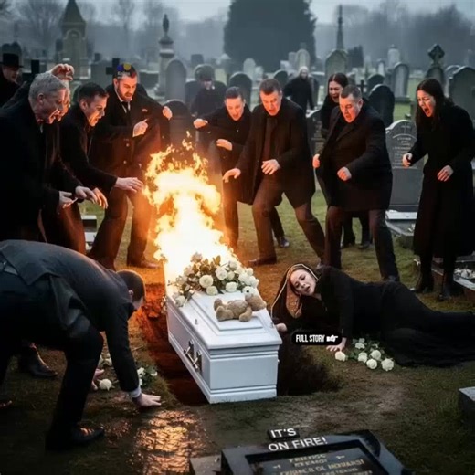 The Coffin That Caught Fire at an 8-Year-Old's Funeral – What Happened Next Left Everyone Frozen in Fear 😱 A haunting stillness settled over the cemetery, as though even the wind dared not stir. Under a heavy, gray sky, the small gathering of mourners stood in quiet grief. No cameras, no crowd—just family and pain. The little girl had passed suddenly in the night. The doctors called it a hidden heart defect, but her parents had never seen any warning signs. Her tiny coffin, gently adorned with 