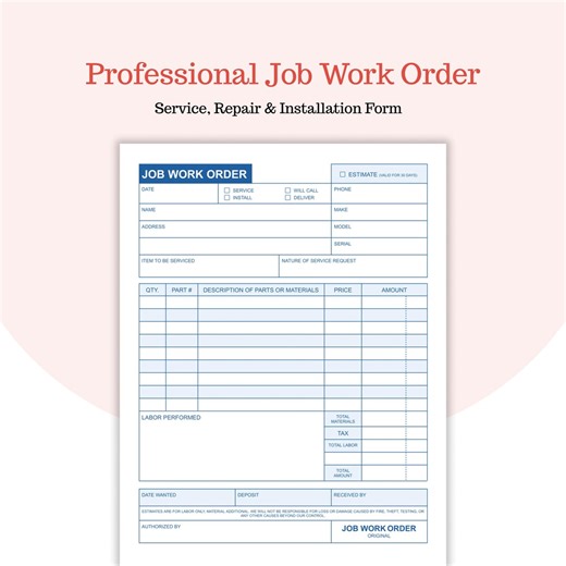 The Service Pro Title Job Work Order Template - Original & Duplicate Pages - Service Repair Form - Make Model Serial Log - Google Docs | PDF - Etsy
